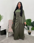 Rania Khaki Modest Kaftan Dress With Gold Buckle