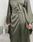 Rania Khaki Modest Kaftan Dress With Gold Buckle