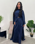 Rania Navy Modest Kaftan Dress With Gold Buckle