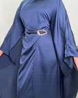 Rania Navy Modest Kaftan Dress With Gold Buckle