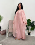 Noor Pink Mesh Modest Kaftan Dress