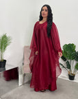 Noor Wine Mesh Modest Kaftan Dress