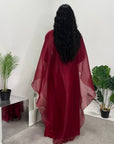 Noor Wine Mesh Modest Kaftan Dress