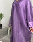 Noor Lilac Mesh Modest Kaftan Dress