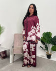 Sania Wine Floral Satin Co-ord Set