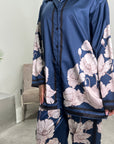 Sania Navy Floral Satin Co-ord Set