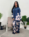Sania Navy Floral Satin Co-ord Set