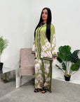 Sania Lime Green Floral Satin Co-ord Set