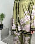 Sania Lime Green Floral Satin Co-ord Set