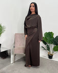 Asma Chocolate Satin Co-ord Set Wrap Around Skirt And Top