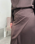 Asma Chocolate Satin Co-ord Set Wrap Around Skirt And Top