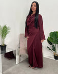 Asma Wine Satin Co-ord Set Wrap Around Skirt And Top