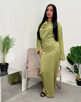 Asma Mint Satin Co-ord Set Wrap Around Skirt And Top
