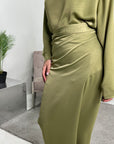Asma Mint Satin Co-ord Set Wrap Around Skirt And Top
