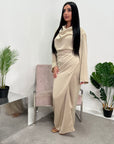 Asma Beige Satin Co-ord Set Wrap Around Skirt And Top