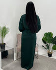 Asma Emerald Green Satin Co-ord Set Wrap Around Skirt And Top