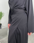 Asma Black Satin Co-ord Set Wrap Around Skirt And Top