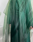 Amina Emerald Green Printed Mesh Overlay Modest Tie Dress