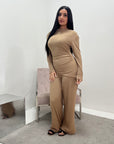 Ayesha Mocha Drape Textured Co ord Set