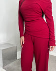 Ayesha Wine Drape Textured Co ord Set