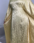 Amna Yellow Satin Leaf Print Kaftan Dress