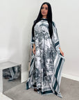 Saniyah Emerald Green Floral Slit Sleeve Kaftan Dress