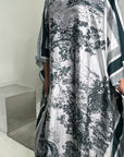 Saniyah Emerald Green Floral Slit Sleeve Kaftan Dress