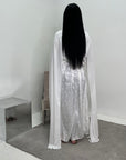 Fatima White Leaf Print Modest Dress With Scarf Drape