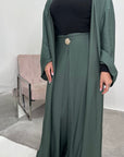 Nia Khaki Linen Gold Buckle Skirt and Open Jacket Summer Set
