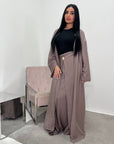 Nia Mocha Linen Gold Buckle Skirt and Open Jacket Summer Set