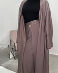 Nia Mocha Linen Gold Buckle Skirt and Open Jacket Summer Set