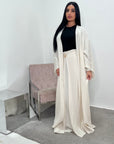 Nia Cream Linen Gold Buckle Skirt and Open Jacket Summer Set