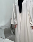Nia Cream Linen Gold Buckle Skirt and Open Jacket Summer Set