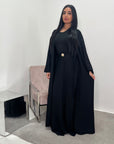 Nia Black Linen Gold Buckle Skirt and Open Jacket Summer Set