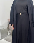 Nia Black Linen Gold Buckle Skirt and Open Jacket Summer Set