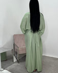 Disha Mint Summer Linen V-Neck Tie Dress