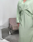 Disha Mint Summer Linen V-Neck Tie Dress
