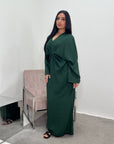 Disha Emerald Green Summer Linen V-Neck Tie Dress