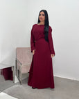 Alya Wine Summer Modest Dress with Tie Back and Gold Buckle