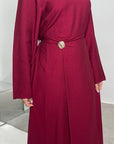 Alya Wine Summer Modest Dress with Tie Back and Gold Buckle