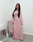 Alya Pink Summer Modest Dress with Tie Back and Gold Buckle