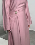 Alya Pink Summer Modest Dress with Tie Back and Gold Buckle
