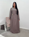 Alya Mocha Summer Modest Dress with Tie Back and Gold Buckle