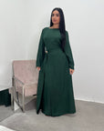 Alya Emerald Green Summer Modest Dress with Tie Back and Gold Buckle