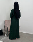Alya Emerald Green Summer Modest Dress with Tie Back and Gold Buckle