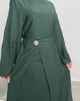 Alya Emerald Green Summer Modest Dress with Tie Back and Gold Buckle