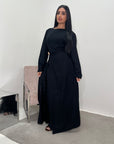 Alya Black Summer Modest Dress with Tie Back and Gold Buckle
