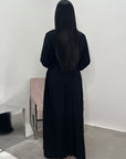 Alya Black Summer Modest Dress with Tie Back and Gold Buckle