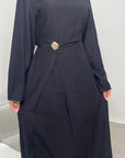 Alya Black Summer Modest Dress with Tie Back and Gold Buckle