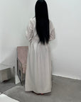 Alya Cream Summer Modest Dress with Tie Back and Gold Buckle